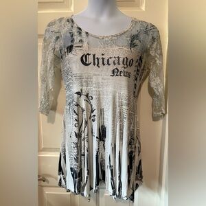 Black and White Newspaper Print Top